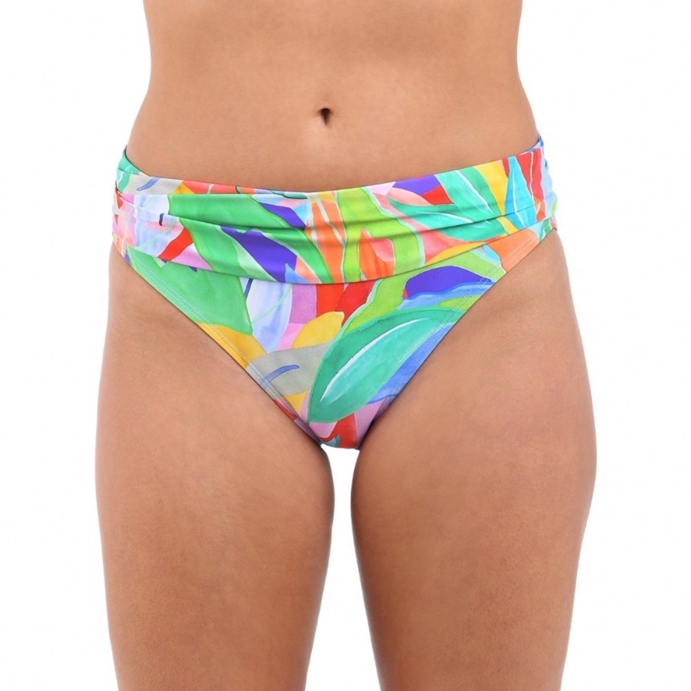 La Blanca Tropi Flage Shirred Band‎ Hipster Bikini Bottom Multi Color Size 4 NEW